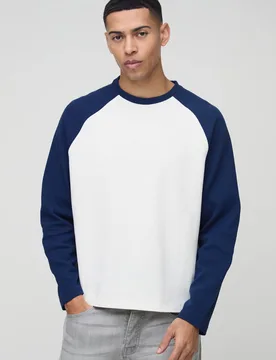 Herren Oversized Boxy Heavyweight Waffle Raglan Langarm T-Shirt Navy Größe Large - boohooMAN - FashionsVida