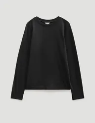 Pure Cotton Slim Fit Long Sleeve T-Shirt Black female