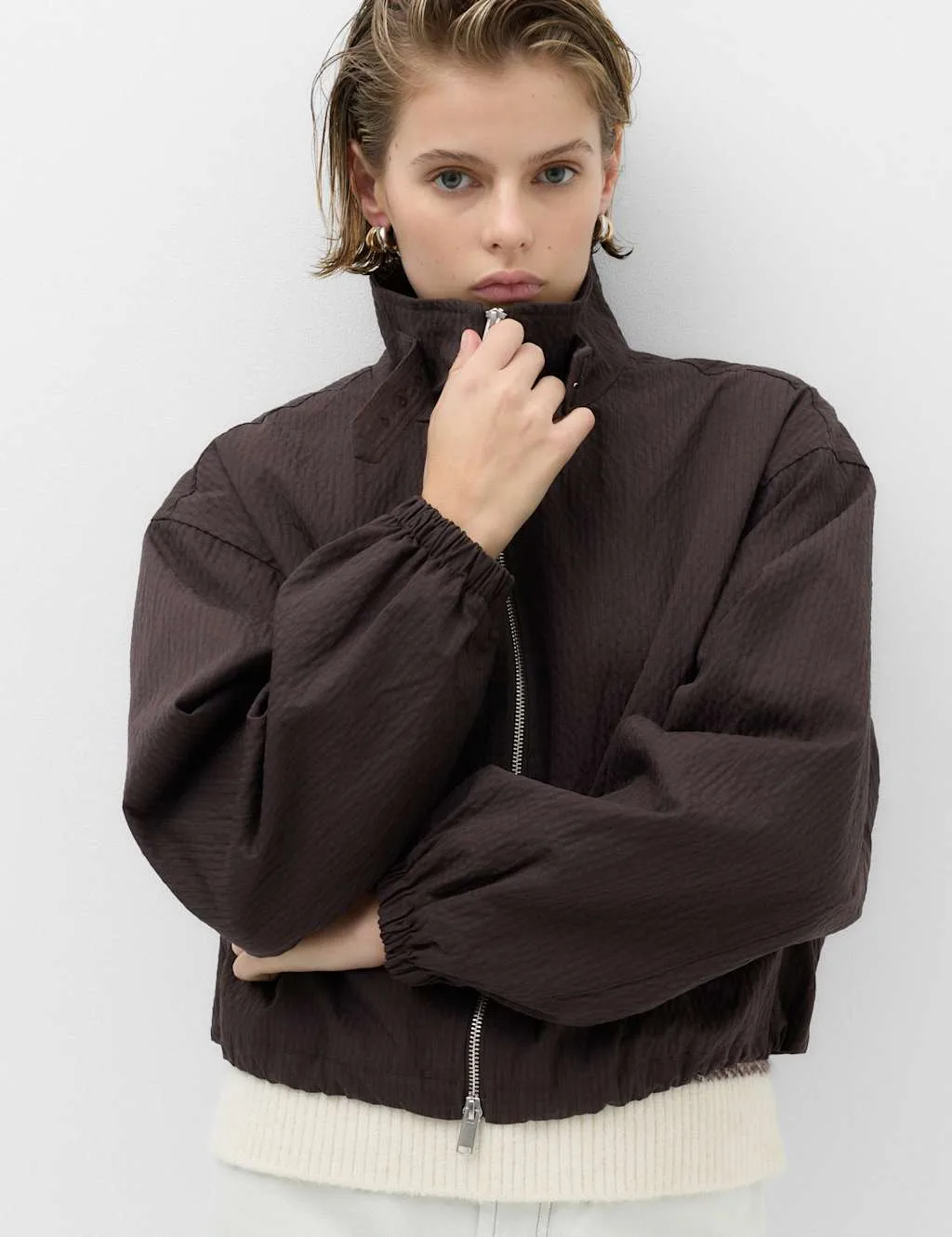 Cotton Rich Lightweight Buckle Short Jacket Bitter Chocolate female - M&S - FashionsVida