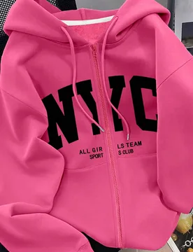Sudadera con capucha y cremallera para mujer, con estampado de letras, chaqueta casual para maestras, vuelta al colegio, graduación, uso diario, ropa - Shein - FashionsVida