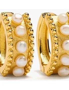Pendientes de aro con baño de oro de 18 k y perlas decorativas - Parfois - FashionsVida