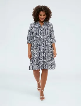 Vestido camisero de viscosa con estampado cuello clásico mangas cortas tipo kimono - Fiorella Rubino - FashionsVida