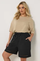 Women's Ladder Detail Shorts in Black Size: 30-32 - Black - Size: 30-32