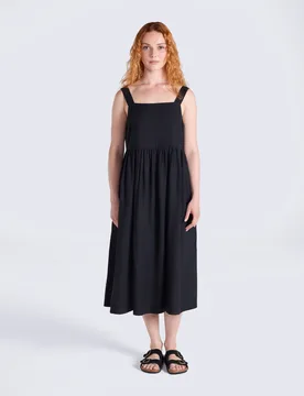 Linen Womens Midi Dress - Black - Black - Size: 12 - Animal - FashionsVida