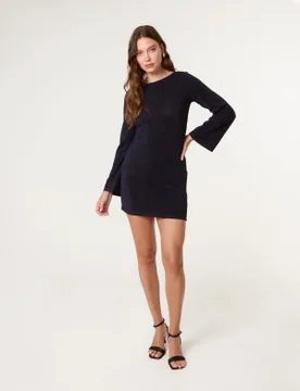 Glitter Mini Dress With Back Tie - 22/24 / NAVY - female - Blue Vanilla - FashionsVida