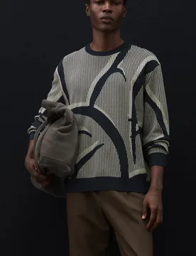 Oversized Fit Abstract Floral Crew Neck Jumper Natural Mix male - Autograph - FashionsVida