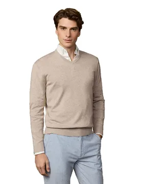 Pull à Col En V Ess Cotton Malt Beige S Homme - Hackett - FashionsVida