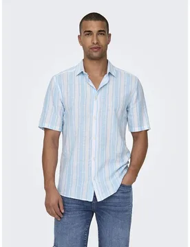 Sons Camicia A Maniche Corte Caiden Cashmere Blue L - Only - FashionsVida