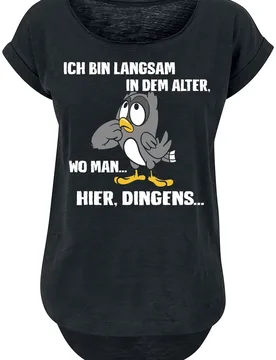 T-Shirt - Hier dingens - XS bis L - für Damen - Größe S - schwarz - Frauen - female - Tierisch - FashionsVida