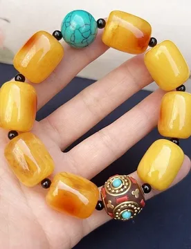 Chicken oil yellow color barrel bead bracelet paired with Nepalese spacer beads and natural turquoise, single-loop brace - Aliexpress - FashionsVida