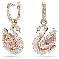 Orecchini pendenti Swan, Pavé, Cigno, Rosa, Finitura oro rosa 18K OS