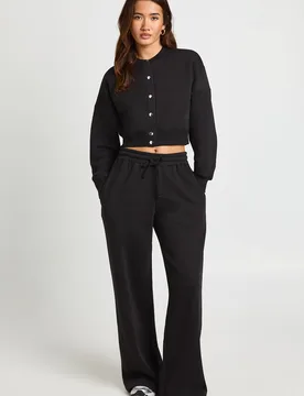 Womens Fitted Bomber Sweatshirt Tracksuit - Black Cotton - Size X-Large - Boohoo - FashionsVida