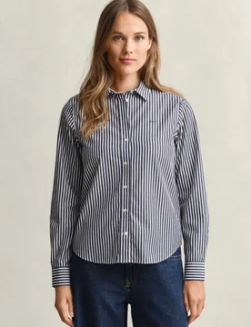 Pure Cotton Poplin Striped Shirt Blue Mix female - Gant - FashionsVida