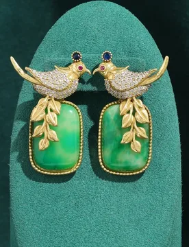 Vintage Green Square Glazed Mockingbird Earrings Gold Color Trendy Art Deco Jewelry For Woman Luxury Brand High Quality Gift - Aliexpress - FashionsVida