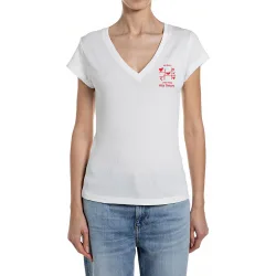 Camiseta de mujer de manga corta y cuello pico
