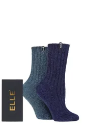 Women's 2 Pair Boucle Gift Boxed Boot Socks Kentucky Blue / Navy 4-8 Ladies - Multi Coloured - Size: Small
