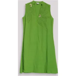 Vestido corto con escote pico y bordado