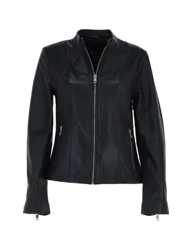 Womens 'Kate' Real Mandarin Collar Biker Jacket - Black - Size 24 Uk - Ashwood Leather - FashionsVida