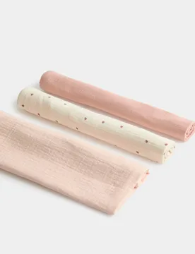 Pack Pure Cotton Heart Muslins Pink Mix Female - M&S - FashionsVida