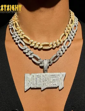 New Luxury Money Pendant Necklace Iced Out Bling Letters CZ Zircon Charm 12MM Cuban Chain Men's Women Hip Hop Jewelry - Aliexpress - FashionsVida