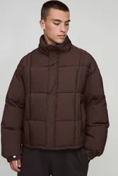 Herren Boxy Fit Strukturierte Pintuck Stehkragen Pufferjacke Chocolate Größe Small