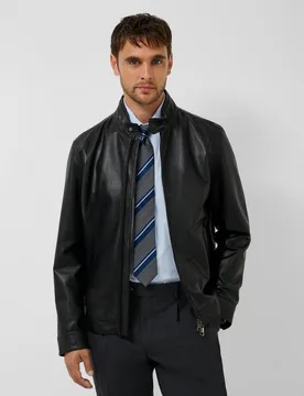 Cazadora de hombre de piel tira cuello - Roberto Verino - FashionsVida