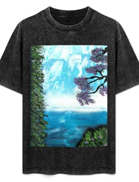 Waterfall nature spray paint art T-Shirt Non-Shrink Basic Cotton T-Shirt - Aliexpress - FashionsVida