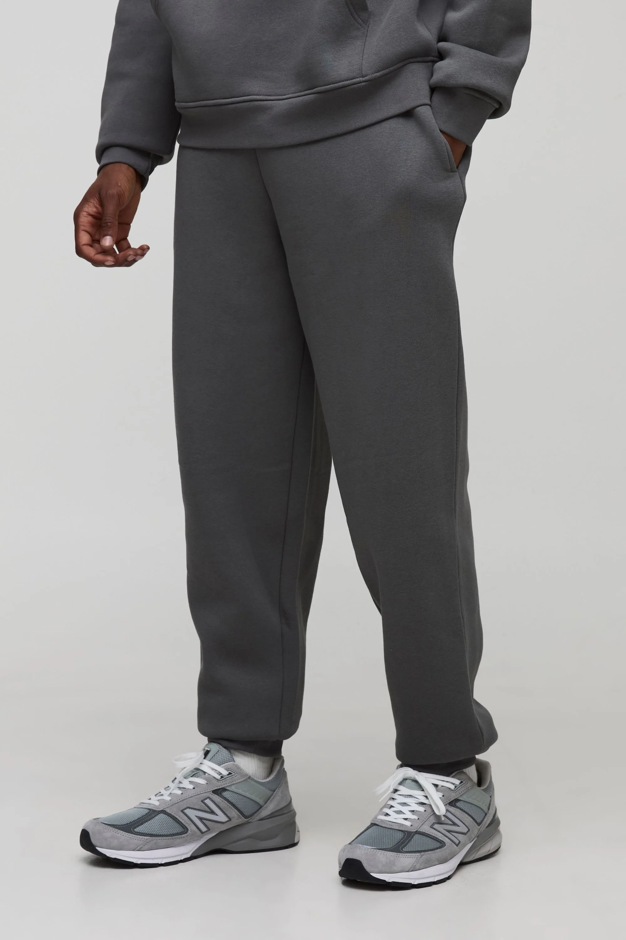 Mens Tall Basic Regular Fit Joggers - Charcoal Cotton - Size Large - boohooMAN - FashionsVida