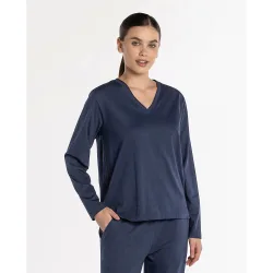 Camiseta homewear de mujer de algodón de manga larga