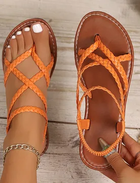 Sandalias planas tejidas para mujer, diseño de dedal y punta abierta, chanclas antideslizantes, aptas para uso interior y exterior, estilo bohemio, a - Shein - FashionsVida