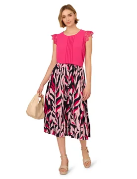 Womens Printed Pull On A-Line Pleated Skirt - Pink - Size Small - Adrianna Papell - FashionsVida