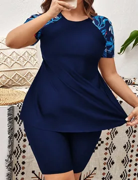 Conjunto de camiseta de manga corta con estampado tropical y shorts para playa y tallas grandes 0XL - Shein - FashionsVida