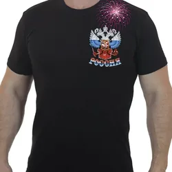 New Russian National Color Double Headed Eagle Badge Printed T-Shirt Putin Military Cotton O-Neck Short Sleeve Men's T Shirt