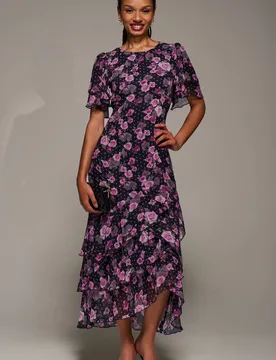 Women's Ruffle Detail Chiffon Midaxi Dress in Dark Navy Size: 10 - Dark Navy - Size: 10 - Jolie Moi - FashionsVida