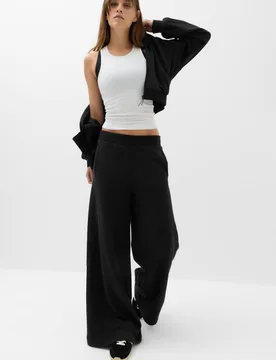 Cotton Rich High Waisted Wide Leg Joggers Black female - Goodmove - FashionsVida