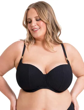 Womens Cs034300 Jet Set Padded Balcony Bikini Top - Black - Size 36d - Curvy Kate - FashionsVida