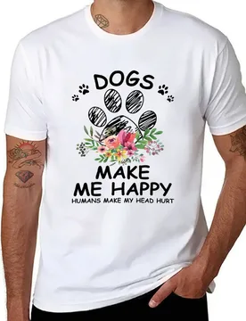 Dogs Me Happy Humans make my head hurt T-Shirt anime t shirts for man funny t shirts cotton t shirts cotton 100% T-Shirt - Aliexpress - FashionsVida