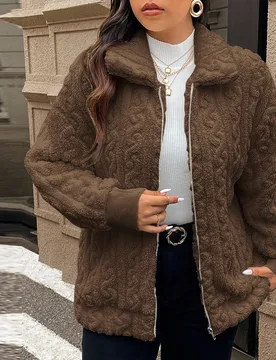 Abrigo de manga larga esponjoso y sencillo para mujer de talla grande, casual, invierno 3XL - Shein - FashionsVida