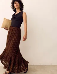 Tufted Asymmetric Midaxi Tiered Skirt Dark Mole female