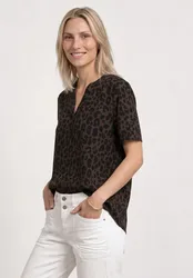 Blusenshirt mit Split Neck und Print female Braun
