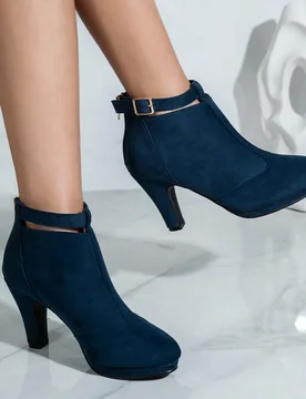 Botas de tobillo de ante versátiles para mujeres, tacón grueso de tacón alto, adecuadas para ir al trabajo, fiestas, citas, otoño/invierno, tacone - Shein - FashionsVida