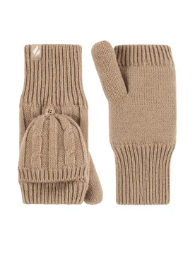 Women's 1 Pair SOCKSHOP Ash Cable Knit Converter Mittens Beige One Size - Brown - Size: One Size - Heat Holders - FashionsVida