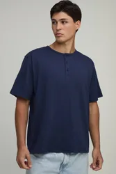 Herren Basic Henley-Oberteil Mit Entspannter Passform Navy Größe Small
