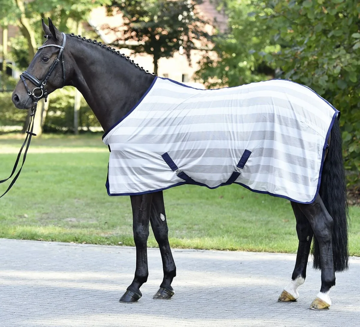 Transport-Fliegendecke STRIPE silber (navy) 95cm - Busse - FashionsVida