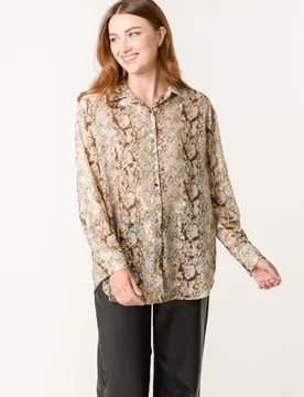 Snake Print Long Sleeve Shirt - L / GOLD - female - Blue Vanilla - FashionsVida
