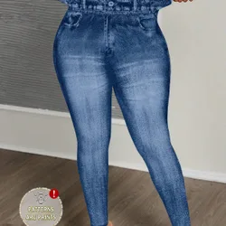 Leggings de mujer talla grande con cintura elástica y estampado efecto denim 4XL