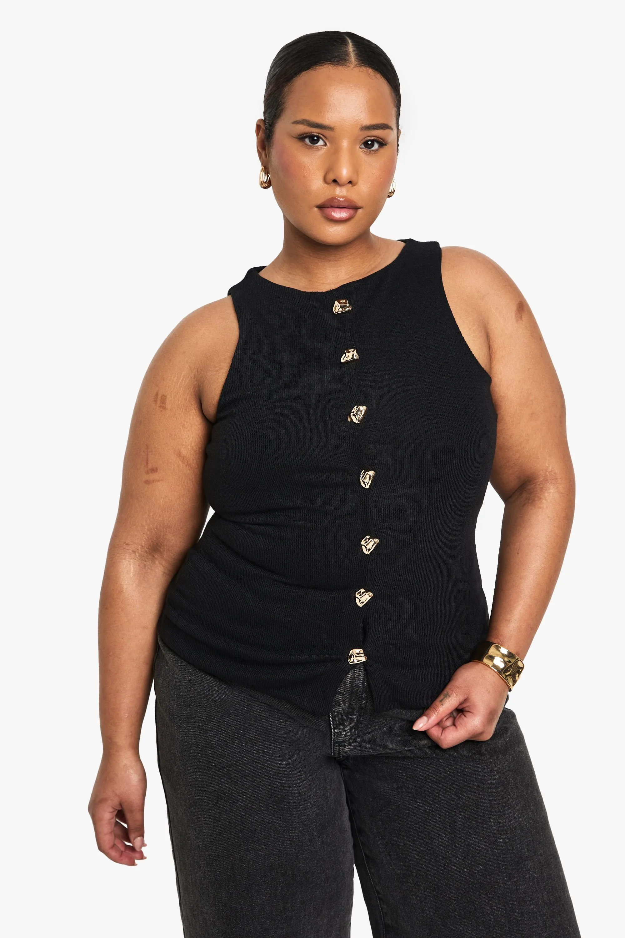 Womens Plus Knitted Button Down Waistcoat - Black - Size 22 Uk - Boohoo - FashionsVida