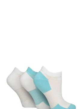 Women's 3 Pair Sheer Stripe Cushioned Heel and Toe Sports Bamboo Trainer Socks White / Aqua 4-8 - White - Size: Small - ELLE - FashionsVida
