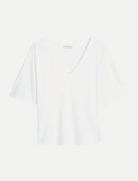 Marc O' Polo Shirt mit V-Ausschnitt Weiß S - Marc O'Polo - FashionsVida