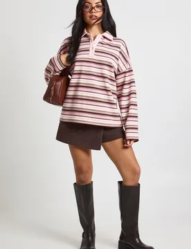 Womens Copenhagen Stripe Rugby Sweatshirt - Pink Cotton - Size Small - Boohoo - FashionsVida